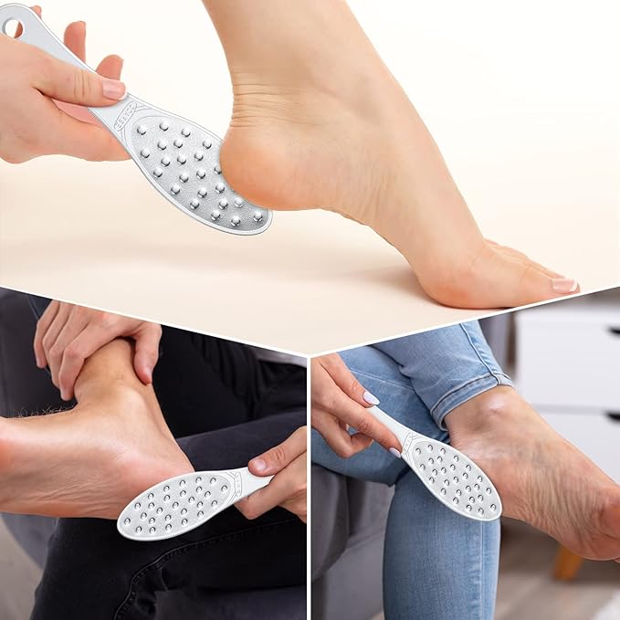 4 Pcs Stainless Steel Foot Scraper Metal Foot File Double Sided File Callus Remover Professional Feet Rasp Scrubber for Wet or Dry Skin Easy to Clean Pedicure Tool Heel