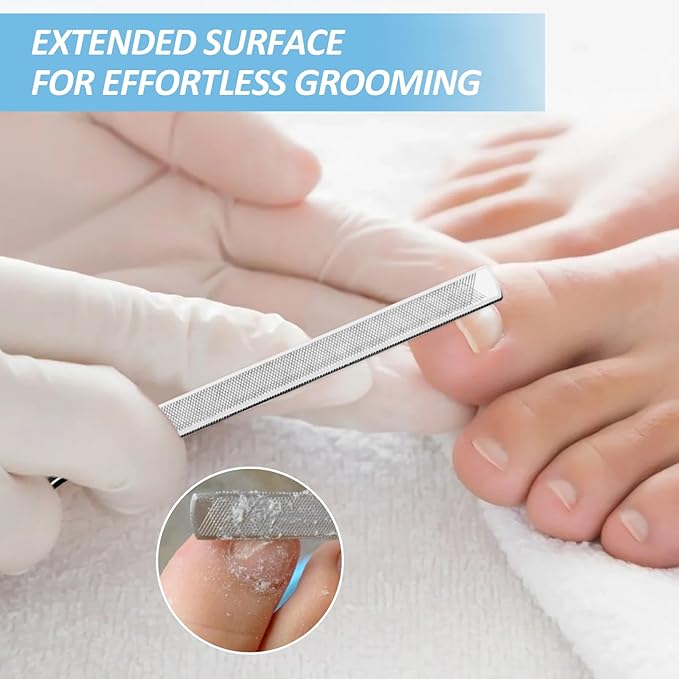 4pc Stainless Steel Nail File & Cuticle Pusher Set – Four-Sided Emery Nail File for Thick Nails, Durable Metal Manicure & Pedicure Tool, Portable Home & Travel Grooming Kit(7.08IN)