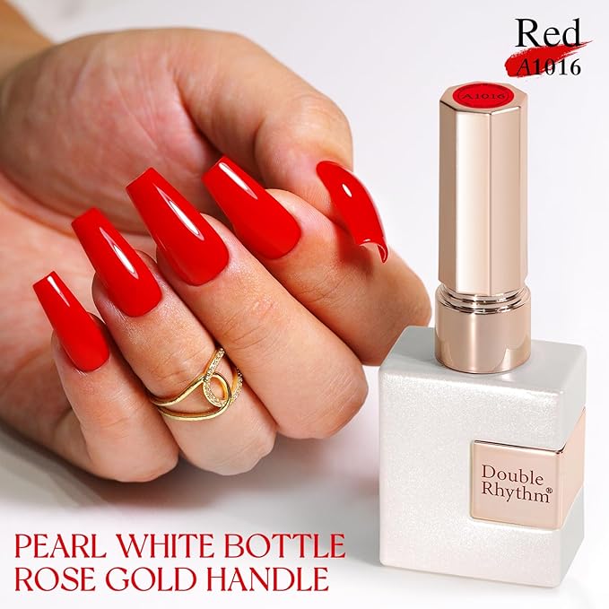 Double Rhythm Gel Polish 15ML Jelly Sheer Pastel Light Milky Color Pearl White Bottle 1 PC 0.5 OZ Full Size Nail Art Salon at Home (Neon Red-D1016)