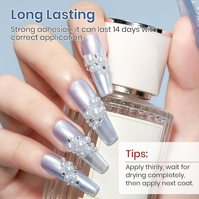 MIZHSE Pearlescent Blue Nail Polish, Quick Dry Pearl Nail Polish, Air Fast Drying 15ml Nail Lacquer Non Gel Oil-based Nail Art Manicure Home DIY