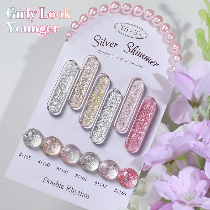 Double Rhythm 0.5Oz Glitter Gel Polish Shimmer Reflective Color for Nail Art Salon DIY Soak Off 15ml Nail Lamp Gel Polish at Home (Clear Silver-B1162)