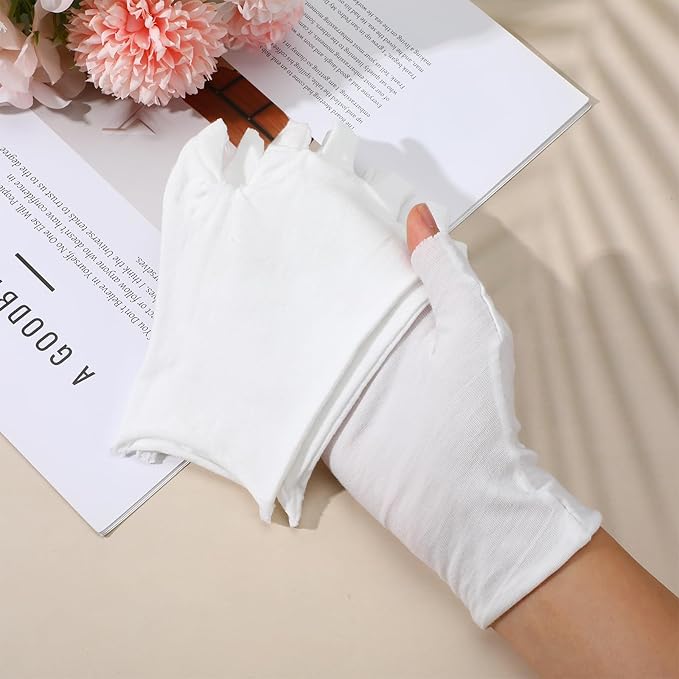7 Pairs White 100% Cotton Gloves, Moisturizing Gloves for Dry Hands & Overnight Care, Breathable Moisturizing Night Glove for Women & Men