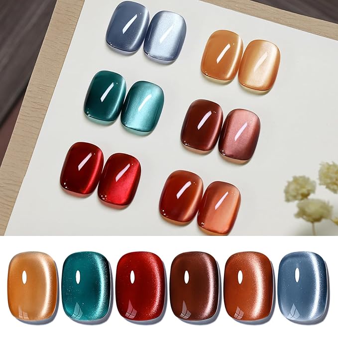 Born Pretty Magnetic Gel Nail Polish Water Light Cat Magnetic Eye Gel Black Orchid Jelly Glass Crystal Nail Polish Glitter Shimmer Auroras Nail Art Manicure Kit 6PCS