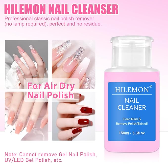 Push-On Nail Polish Remover, Multi-Purpose Nail Cleanser, Pump Bottle Design, Low Odor, Eco-Friendly Formula, Effortless 30-Second Removal for Regular Polish 160ml (Surface Cleanser)