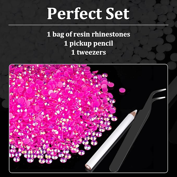 6000pcs 4mm Resin Rhinestones Bulk, Hot Pink AB Flatback Round Jelly Rhinestones Bedazzling Non Hotfix Crystal Gems Large Quantity Wholesale for DIY Crafts Clothes Tumblers Face Makeup Manicure