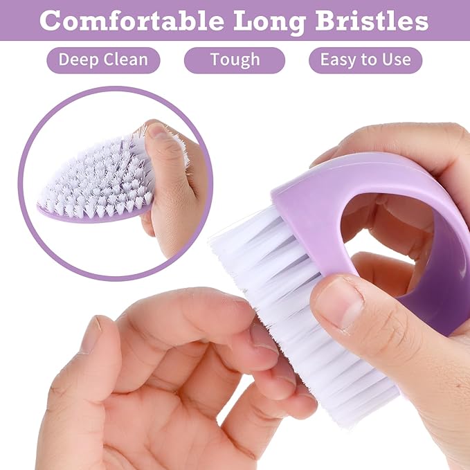 2 Pcs Hand and Nail Brush, Heavy Duty Scrub Clean Brushes with Nylon Bristles for Cleaning Soft Stiff Fingernails Fingers Toes and Nails Men Women(Green, Purple)