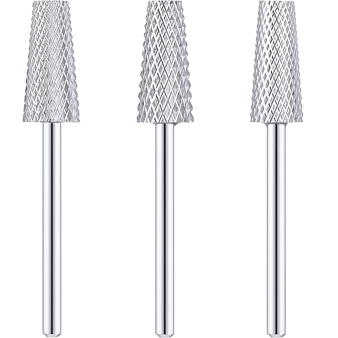 3 Pieces Tapered Barrel Carbide Nail Drill Bit, 3 Sizes Carbide Nail Drill Bit Acrylic File Cuticle, Art Tools for Gel Manicure Pedicure(XF, F, M,Silver)