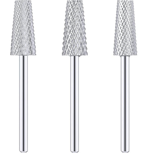 3 Pieces Tapered Barrel Carbide Nail Drill Bit, 3 Sizes Carbide Nail Drill Bit Acrylic File Cuticle, Art Tools for Gel Manicure Pedicure(XF, F, M,Silver)
