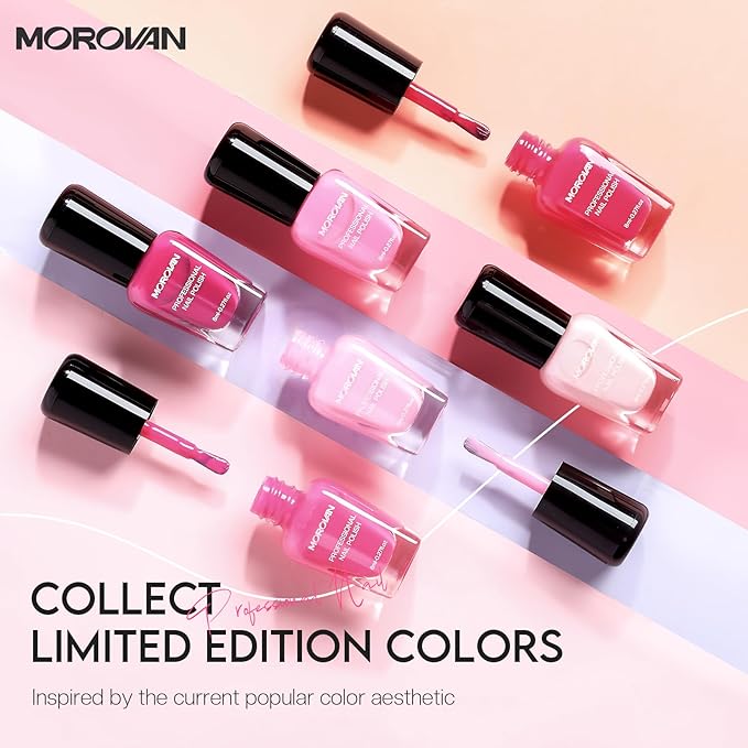 Morovan Fingernail Nail Polish Set: Hot Pink Nail Polish Kit Air Quick Dry Regular Finger nail Polish Pack for Women Gift Holiday