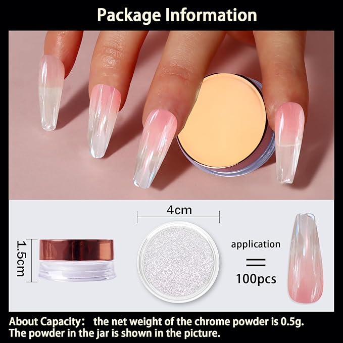 Allstarry Glaze White Chrome Nail Powder Metallic Sheer Donut Effect Aurora Magic Nail Glitter Powder Transparent Glossy Nail Powder Ice Aurora Dust Nail Powder for Nail Art Decoration Resin Craft