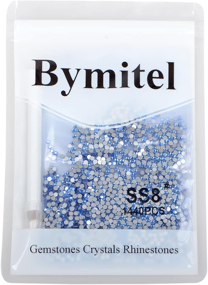 2880PCS Art Nail Rhinestones Non Hotfix Glue Fix Round Crystals Glass Flatback for DIY Jewelry Making with one Picking Pen (ss8 2880pcs, Lt. Sapphire)
