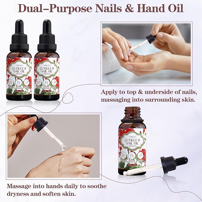 3 PCS Geranium Cuticle Oil for Nails Care, Healthier-Looking Nails, Soften Cuticles, Strengthen Nails, Hydrating Hand Oil