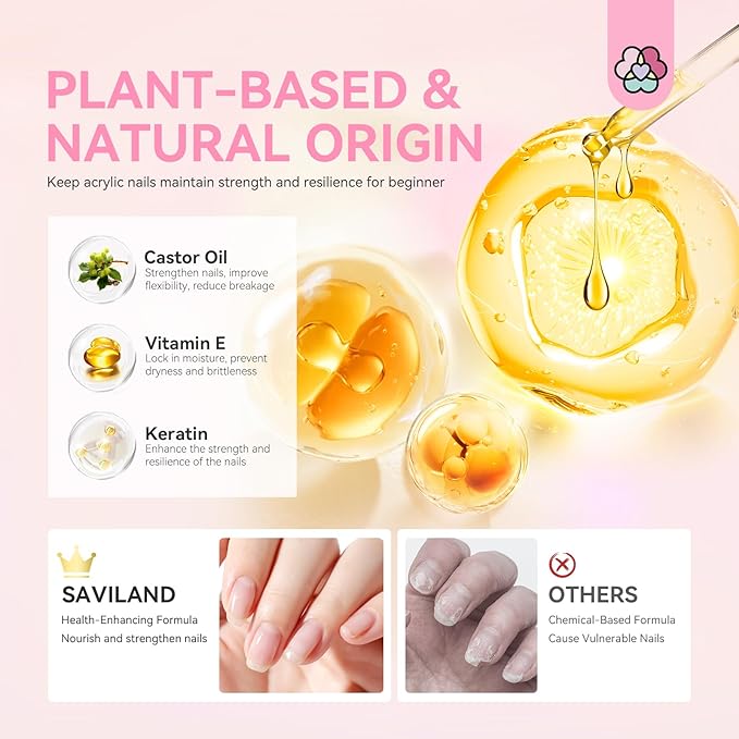 Saviland Acrylic Nail Kit for Beginners Practice: Keratin Acrylic Powder Monomer Liquid Brush Clippers Nail Lamp Complete Tools Everything 100 Nail Tips Home Starters