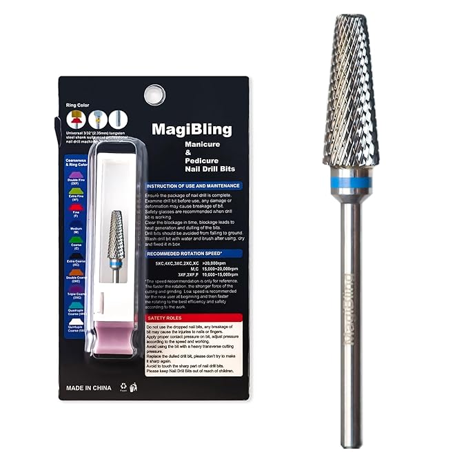 Super Cut 5 In 1 Nail Drill Bits, Tapered Barrel 3/32'' Safety Tungsten Bits, Upward Cut for Hard Gel Removal, Right Hand Use, Manicure Cuticle Gel Polishing, Technicians Bits, Medium.