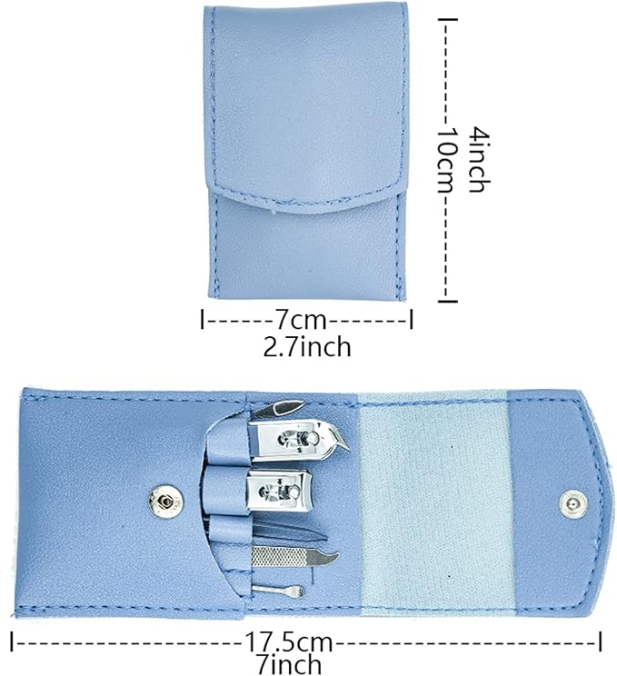 Nail Clipper Set, 7PCS Manicure Set Fingernail Clippers Kit Fashion Color Blue Stainless Steel Pedicure and Manicure Kit with Blue PU Leather Case