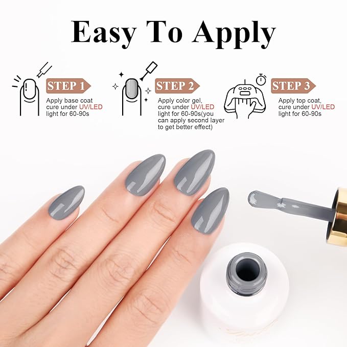 Imtiti Medium Grey Gel Polish, 0.5 Fl Oz, Soak Off LED UV Nail Gel Kit for Autumn Winter DIY Nail Art Manicure Salon