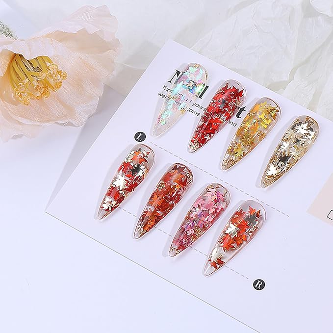 Maple Leaf Nail Sequins Fall Maple Leaves Glitter for Nails Holographic Nail Art Design Supplies 3D Autumn Nail Glitter Flakes Decor
