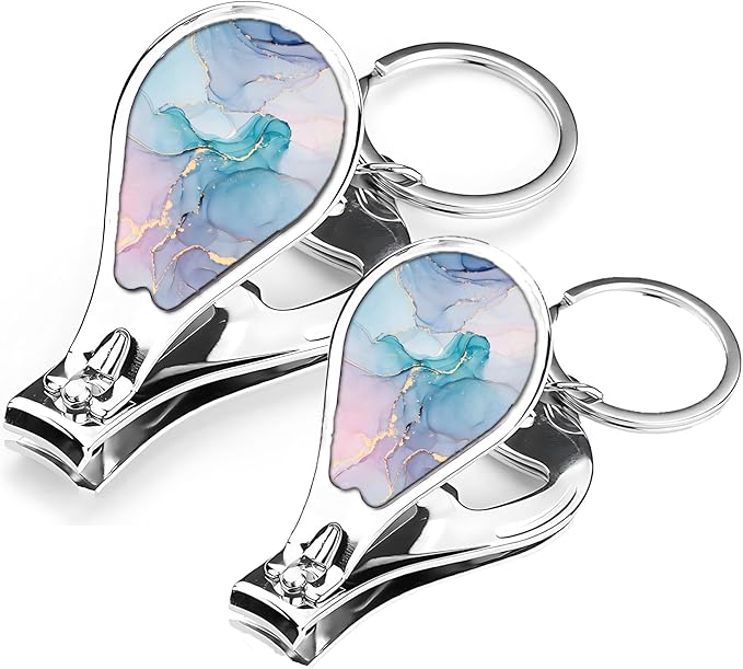 Nail Clipper Set with Keychain 2 Pack Toenail Clippers with Jar Opener Multifunction Nail Cutter for Men-Dorm Room Essentials,Gift for Thanksgiving,Halloween,Travel Essentials(Marble)