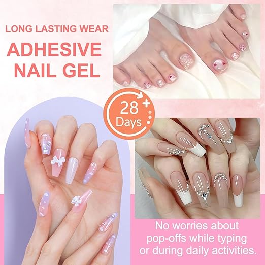 2PCS 18g Solid Nail Glue Gel with 6ml Remover Pen,Super Strong Nail Glue & Quick Drying Remover for Press On Tips No Need for UV Lamp Magic Click Removal Pen Powder Design