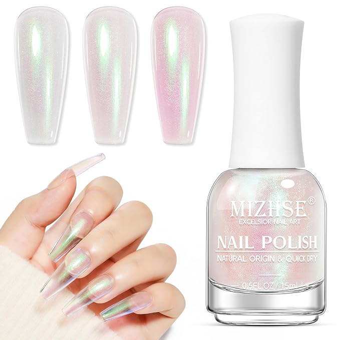 MIZHSE Aurora Pink Nail Polish, Quick Dry Shimmer Nail Polish, Air Fast Drying Mermaid Regular Nail Lacquer Non Gel Oil-based Nail Art Manicure Home DIY