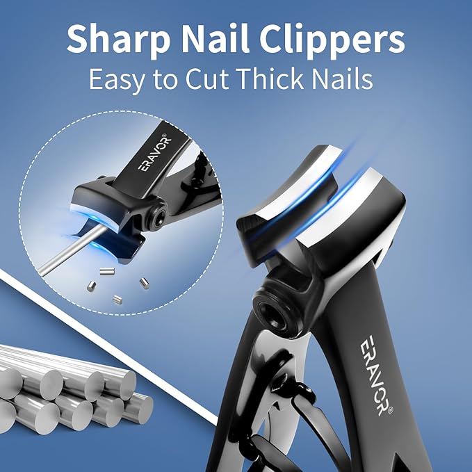 2025 Upgrade Nail Clippers Set – Ultra Wide Jaw (15mm) Toenail Clippers for Thick Nails, Premium 420 Stainless Steel, Long Handle, Anti-Splash Catcher, Safety Lock, Ideal for Seniors/Men/Women (Black)