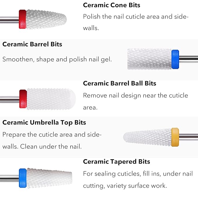Pack of 20 Ceramic Nail Cutter Attachments Bits Diamond Professional Nail Cutter Attachments Removal Gel Acrylic Cuticle Tungsten Carbide Nail Drill for Manicure Pedicure