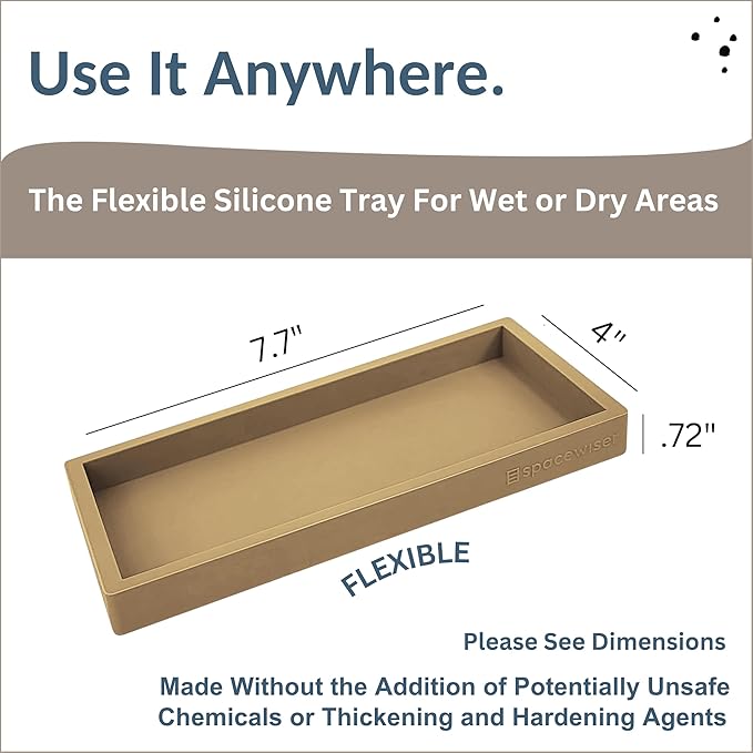 Countertop and Vanity Tray – Small 7.7" Silicone Soap Dispenser Trays, Flexible Bathroom Trays, Dish Soap Holder Kitchen Counter Caddy, Organizer Sink Tray for Soaps Bottles, Sponge, Keys
