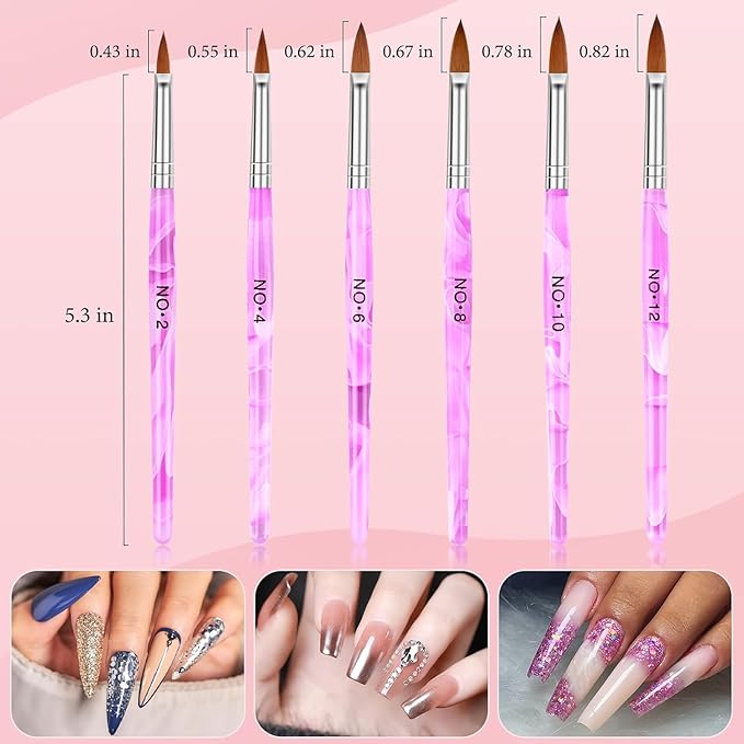 Acrylic Nail Brush Dappen Dish Set, 6PCS Nail Art Pen and 2PCS Crystal Dappen Dish, Manicure Bowl Cup Glass Container for Acrylic Liquid Nail Tool Kit