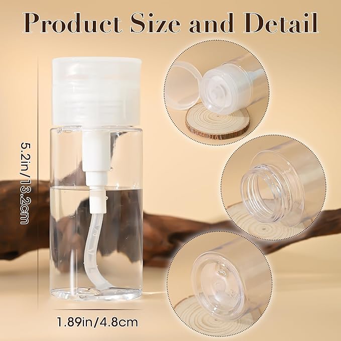 3 Pack Push Down Pump Dispenser,Clear Push Top Empty Bottles with DIY Stickers for Alcohol,Nail Polish,Makeup Remover,Toner (100ml)