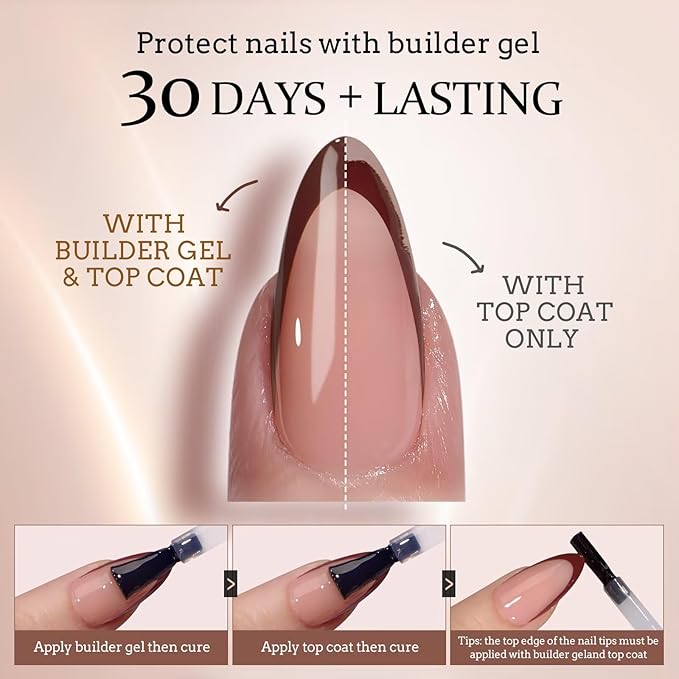 BTArtboxnails XCOATTIPS Nails Press Ons - Skin Tones Press on Nails Square, Long Soft Gel Nail Tips with Nail Gel, French Protecting Duo, Nail Lamp, All in One Fake Nail Extension Kit