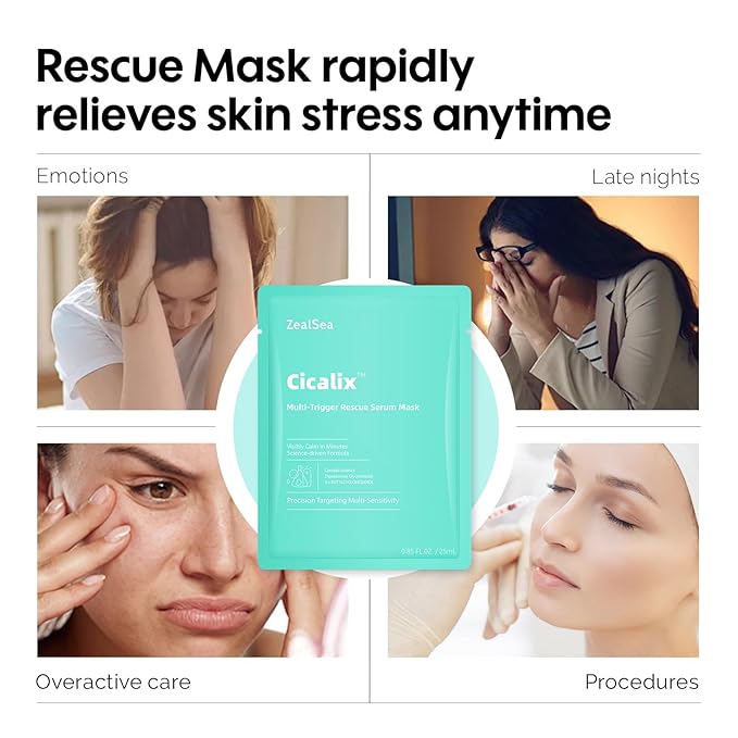 ZealSea Cicalix & Ceramidbar Face Masks Skincare Set, Derm Solution Sheet Mask for Multi-Trigger Sensitivity, Soothing & Calming, Strengthen & Restore Skin, Facial Mask with Cica & Ceramide, 16 Pack