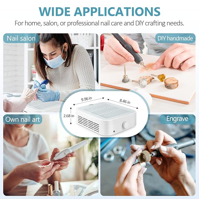 LIONVISON Nail Dust Collector for Acrylic: 120W Professional Nails Dust Collector With Reusable HEPA Filter For Home Salon Use - Portable 3 Speed Vacuum DIY Manicure For Nail Art Beginners (Grey)