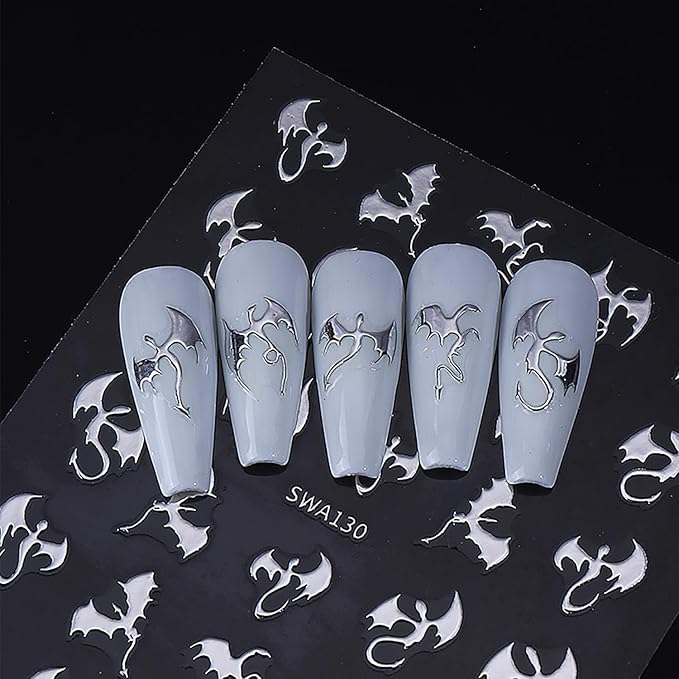 Halloween Nail Stickers 6 Sheets Halloween Nail Decals 3D Self Adhesive Manicure Decorations Hallowee Theme Design Nail Art Stickers DIY Acrylic Nails Accessories for Women and Girls