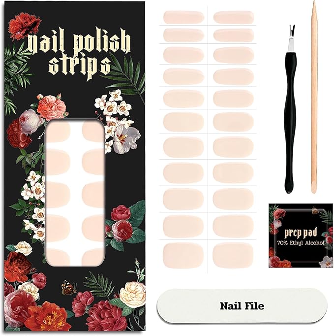 Nail Polish Strips - 22 Pcs Salon Quality Gel Nail Stickers - Long Lasting Wraps (Loft Light Nude)