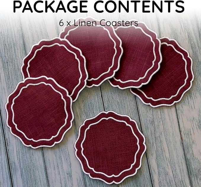 Linen Coasters for Drinks, 4.5 inch, Cinnabar | Absorbent Linen Drink Mats - Image 2
