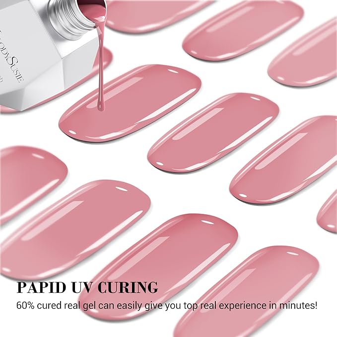 MelodySusie Semi Cured Gel Nail Strips (Genuine Pink), Works with Nail lamp, Salon Quality, Long Lasting, Easy to Apply and Remove, Includes 20Pcs, 2 Prep Pads, Nail File and Wooden Stick