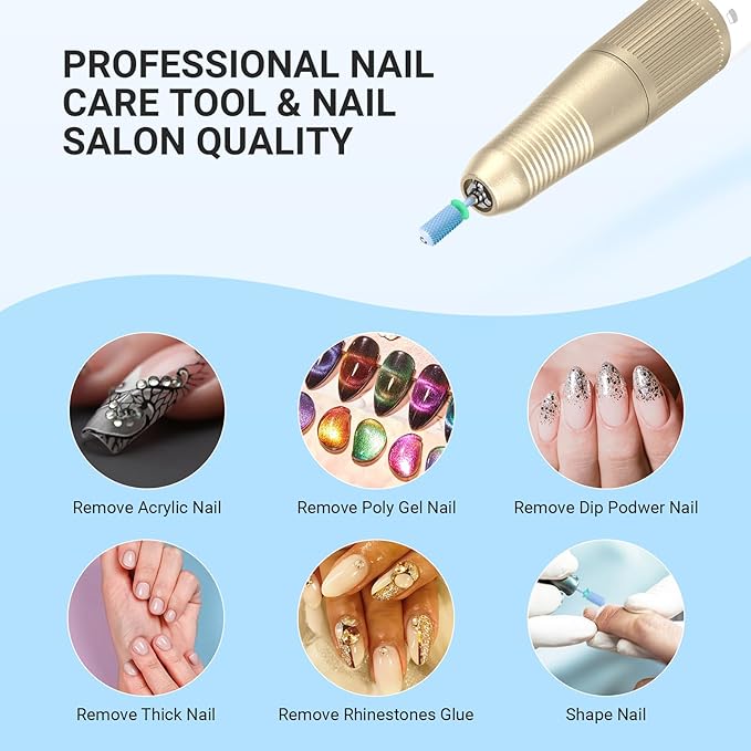 MelodySusie Safety Nail Drill Bits, 3/32'' Smooth Round Top Large Barrel Carbide Bits, Suitable for Manicure Pedicure Cuticle Gel Polishing, Beginners Bits, Light Blue, Series Bit-S, C
