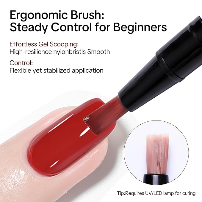 2-Step Gel Nail Polish Pens with No-Wipe Top Coat, 6 Colors Red Nail Polish Set, Quick Dry Long Lasting Gel Polish, Beginner Friendly Nail Art Pen, UV/LED Lamp Required, Portable for Travel