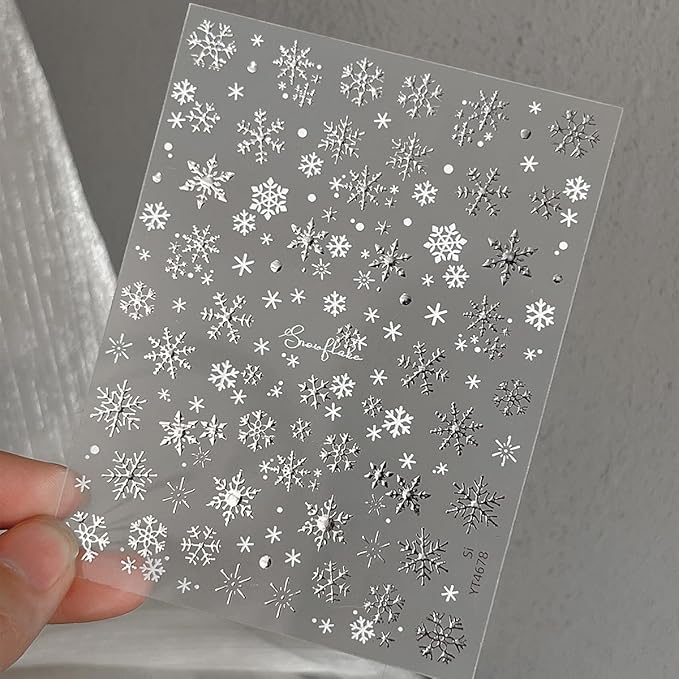 2 Sheets Snowflake Nail Stickers 3D Self-Adhesive Laser Silver Snow Flake Holiday Nail Art Stickers Winter Xmas Nail Decals Snowflake Nails Design Christmas Sticker Decoration for Women Nail Art Kit