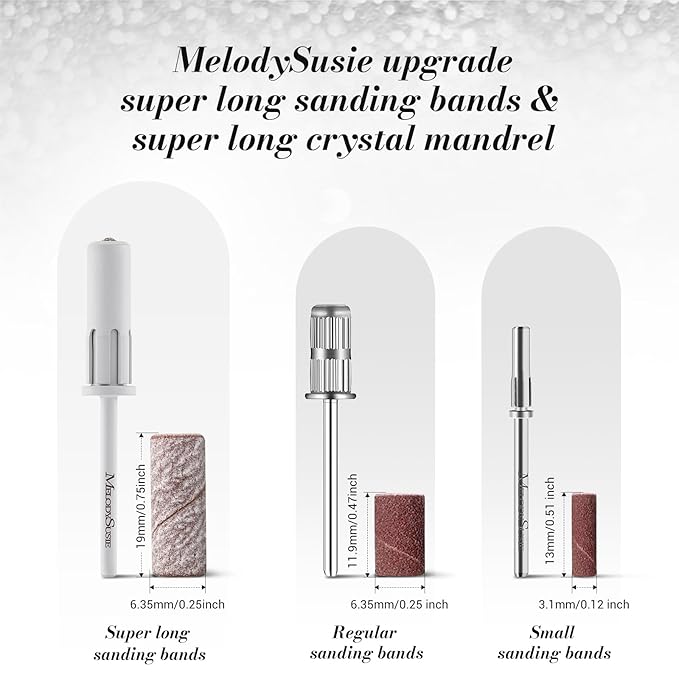 MelodySusie 50 Pcs Nail Drill Bits Super Long Sanding Bands with 6.65mm Crystal Mandrel Bit, 240 Extreme Fine Grit Nail File for Acrylic Nails Gel Manicures and Pedicure, Zebra