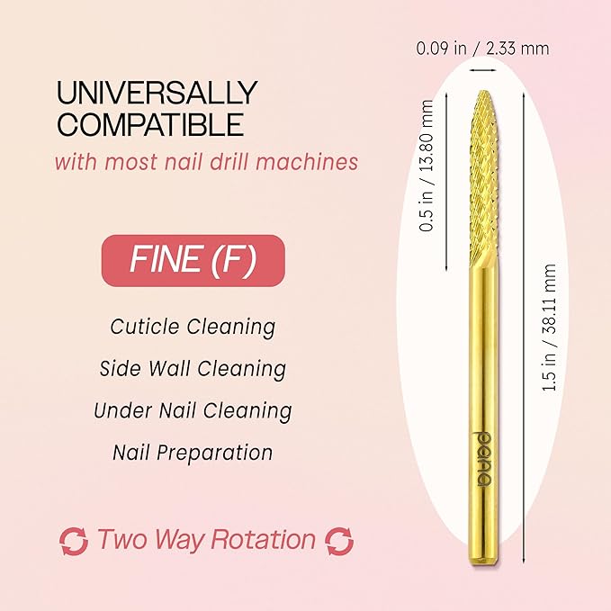 PANA 3/32" Carbide Cuticle Nail Drill Bit for Cuticle Cleaning, Dead Skin Removal, Gel Polish & Acrylic Removal, Under Nail Cleaner, Nail Salon, Manicure Tools (UNC- Gold, Fine)