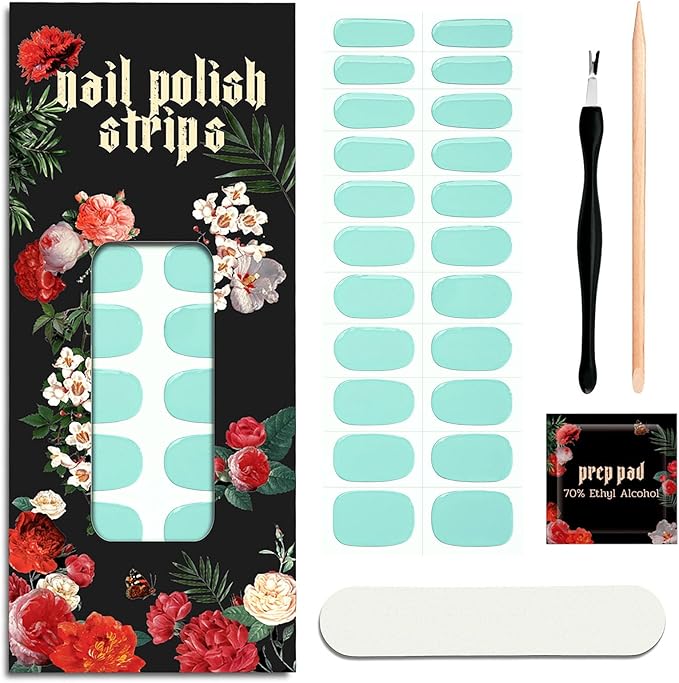 Nail Polish Strips - 22 Pcs Salon Quality Gel Nail Stickers - Long Lasting Wraps (Mint Smoothie Green)