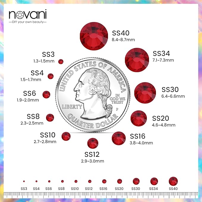 Novani Dark Red Rhinestones 3000Pcs Flatback Crystal Round Loose Gemstones Glass Rhinestones for Crafts Makeup Nail Art Clothes Shoes DIY Decorations(SS8, 2.3-2.5mm)