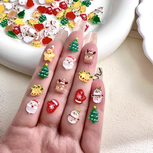 70 Pcs Santa Claus Elk Christmas Tree Snowman Acrylic Nail Art Rhinestone Charms Decoration for Women Girls