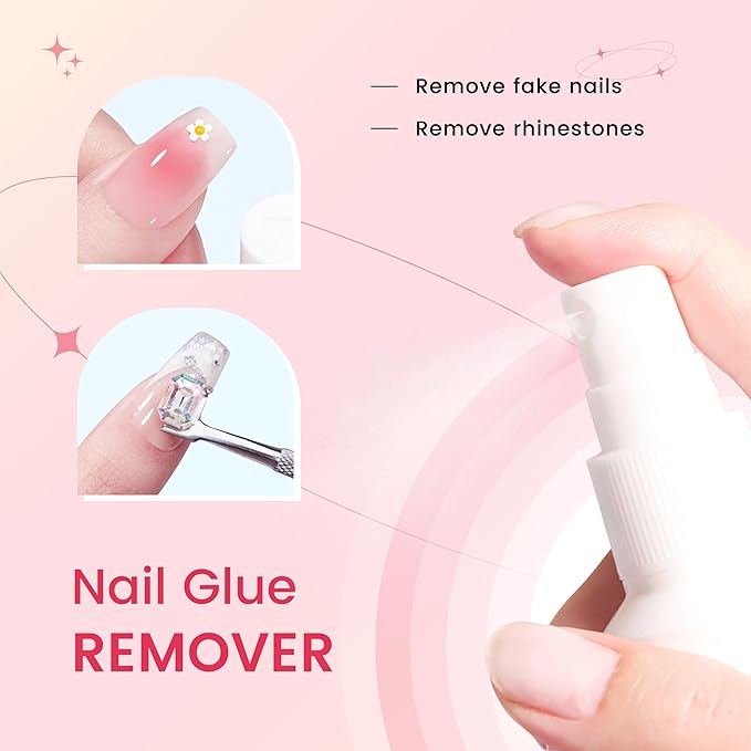 AIJIMEI Press on Nail Remover Kit Spray Nail Glue Remover with Crystal Rod NailPolish Remover Pads NailGlue Remover for Press On Nails for Easy Removal Debonder (60ml/2fl.oz)