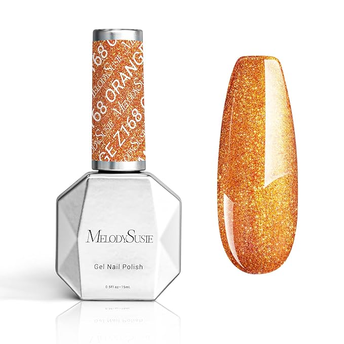 MelodySusie Burnt Orange Glitter Gel Nail Polish,0.5fl oz Pumpkin Shimmer Soak Off UV LED Orange Glitter Gel Polish Gift for Women Nail Art Manicure Salon DIY Nail Design Decoration at Home-z168