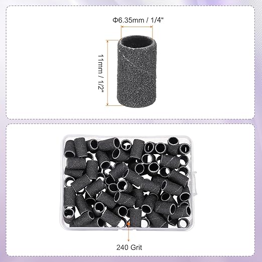 HARFINGTON 100pcs Small Sanding Bands 240 Grit for Nail Drill Bits Mini Sanding Band for Nails Gel Manicures Black