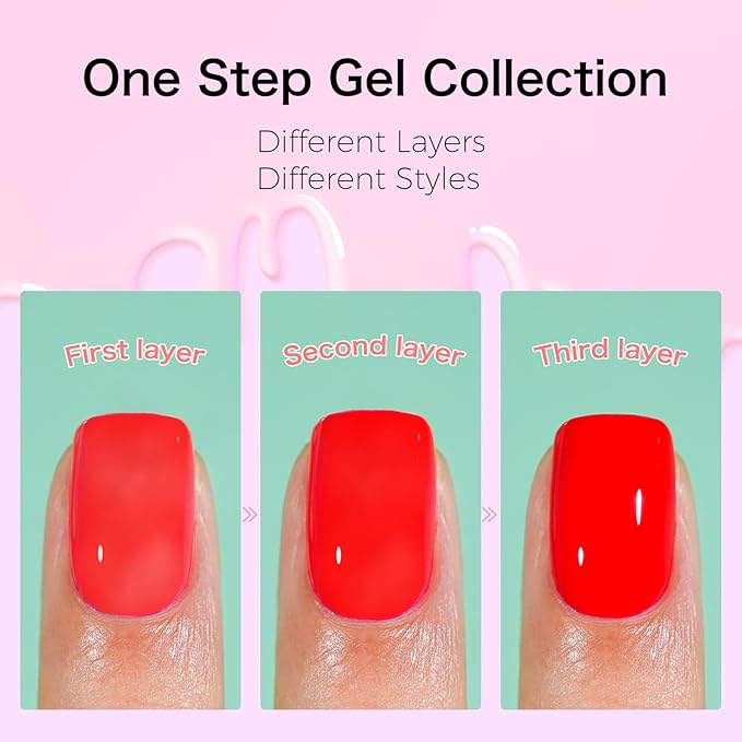 Jofay Fashion Red Gel Nail Polish 10ml - All-in-One Step Gel Polish Soak Off LED/U V Lamp DIY Salon Manicure at Home Long Lasting Glossy Finish Home Nail Salon Gift for Women & Girls (0.33 Fl Oz)
