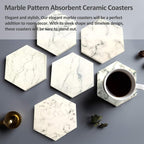 8 Pcs Drink Coasters with Metal Holder Stand, Marble Design Ceramic Coaster Set - Image 4