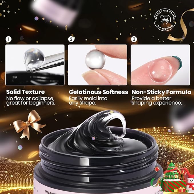 Beetles 3D Gel Nail Art Kit-Crystal Orb 3D Nail Art Clear 1 oz 5 in 1 Non-Sticky Hand Sculpting Building for Beginner DIY Salon at Home,Clear Solid Builder Nail Gel, UV & LED Lamp Cured Needed